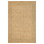 Bareens Designer Rugs - Shabby Chic Ziegler Malorie Beige Green Hand-Knotted Wool Rug - 9'1'' x 11'9'' - Enhance the ambiance of your home with this magnificent Persian-influenced Turkish hand-knotted rug made by skilled artisans capable of creating the most exceptional vegetable dyes and hand-spun wool. This exquisite handmade rug is a one-of-a-kind Peshawar Kafkaz, otherwise identified as Chobi, Chobi Peshawar, Oushak, or Ziegler rug. These handmade rugs are crafted in Pakistan utilizing superior-quality wool imported from Australia, New Zealand, and Korea in two types of weaves: the Persian weave and the Mori weave. This rug is meticulously crafted by hand using the finest natural vegetable dyes extracted from local plants. The artisans use a blend of hand-spun local and fine merino wool, resulting in a rug with a compelling texture, higher lanolin content, and longer staple. The artisans occasionally incorporate natural or artificial silk into the pile to enhance specific motifs. The finished product is an awe-inspiring execution of flawless design and an understated palette that exudes elegance.