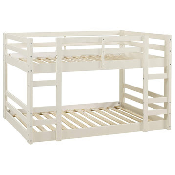 Classic Twin Over Twin Bunk Bed, Pine Wood Construction With Guardrail, White