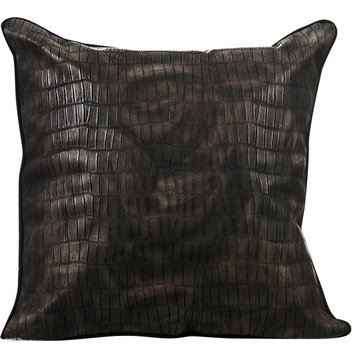 Black Decorative Pillow Covers 18"x18" Faux Leather, Paved Black