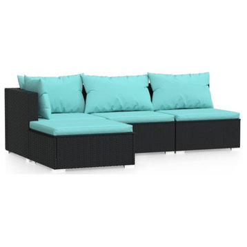 vidaXL Patio Lounge Set Outdoor Sectional Sofa Set 4 Piece Black Poly Rattan
