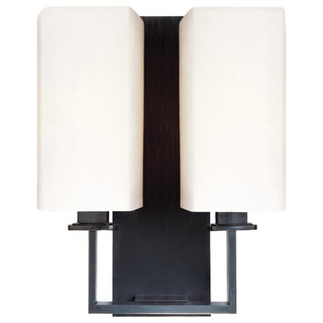 Baldwin, Two Light Wall Sconce, Polished Nickel Finish, White Faux Silk Shade