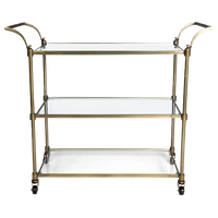 Bar Cart Wakefield Elegant Antique Brass Metal 3-Shelf Curved Handles