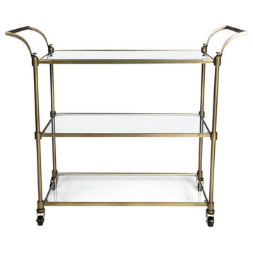 Bar Cart Wakefield Elegant Antique Brass Metal 3-Shelf Curved Handles