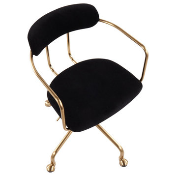 Demi Office Chair, Gold Metal, Black Velvet