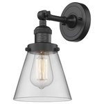 Innovations Lighting - Innovations Lighting 203-BK-G62 Small Cone-1 Light Wall in Industrial Sty - Solid Brass 1 Degree Adjustable Swivel With EngrSmall Cone-1 Light W Matte Black Clear GlUL: Suitable for damp locations Energy Star Qualified: n/a ADA Certified: n/a  *Number of Lights: 1-*Wattage:100w Medium Base bulb(s) *Bulb Included:No *Bulb Type:Medium Base *Finish Type:Matte Black