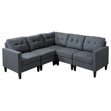 GDF Studio 5-Piece Niya Mid Century Modern Fabric Sectional Sofa, Dark Gray