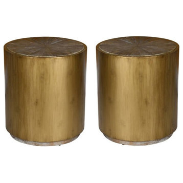Home Square Wood and Metal End Table in Natural Brown and Gold - Set of 2