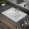 Bathroom Drop-In Sink White Rectangle with Single Faucet Hole and Overflow