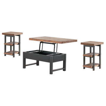 Pomona 3-Piece Living Room Set, 42"W Lift Top Coffee Table, Two End Tables