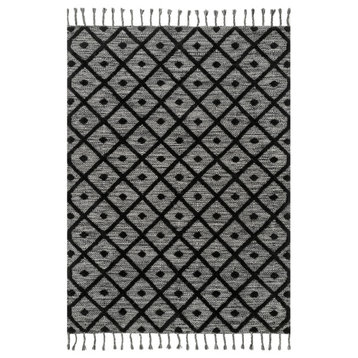 nuLOOM Hand Loomed Cotton/Wool Tassel Jinny Striped Area Rug, Dark Gray 4'x6'