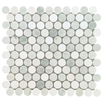 Mosaic Tile Marble Penny Coin Series, Green White Matte