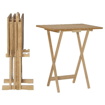 Linon Vivien Wood Tray Table Set in Natural