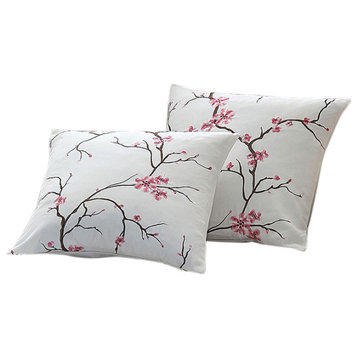Cherry Blossom Embroidery 2 Piece Pillow Covers, Pink, 20" X 20"