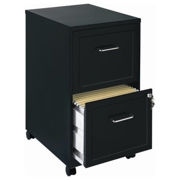 Pemberly Row 18" 2-Drawer Modern Metal Mobile Vertical File Cabinet in Black