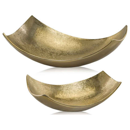 9.75"x17"x5.5" Brushed Gold, Large Scoop Bowl, 7.5" X 13" X 4.5"