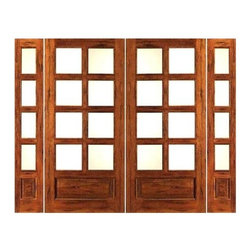 Prehung Rustic-8-lite-P/B Patio Solid Wood IG Glass Double Door Sidelites - Patio Doors