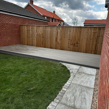 Composite Deck and Curved Paved Path in a New Build Garden