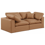 Meridian Furniture - Comfy Upholstered Modular Sofa, Cognac, 2-Piece: 2 Corner Chair, Vegan Leather - Give your space a whole new look with this cognac Comfy vegan leather sofa. This handsome sofa fits nicely with other items in the Comfy collection and is a versatile seating option designed for adaptability, comfort and style. Wrapped in rich cognac durable vegan leathered upholstery, this sofa offers a plush embrace of overstuffed down feather cushions, carefully crafted to deliver the highest level of comfort. The perfect seat for creating an oasis for relaxation, this sofa has thick foam surrounding its frame for added support and coziness.