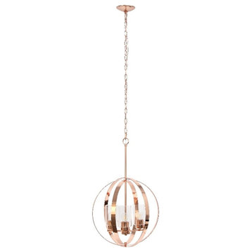 18" Adjustable 3Lt Metal and Clear Glass Hanging Ceiling Pendant Rose Gold
