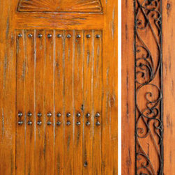 Knotty Alder Exterior Prehung Door with One Sidelight, Carved - Front Doors