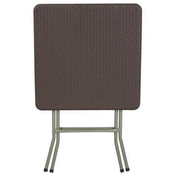 Flash Furniture 24" Square Plastic Folding Table in Brown and Gray