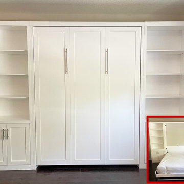Square Shaker Panel Queen Vertical Murphy Wall Bed with Side Pier CabinetsA Murp