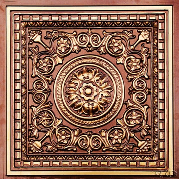 Rhine Valley, Faux Tin Ceiling Tiles, Drop In, Antique Gold, 24"x24"