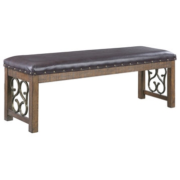 Black PU Bench, Weathered Cherry Finish