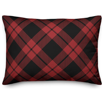 Black and Red Plaid 14"x20" Indoor / Outdoor Throw Pillow