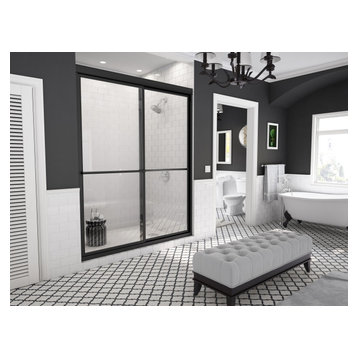 Newport Framed Sliding Shower Door, Towel Bar, Clear, Matte Black, 42"x70"