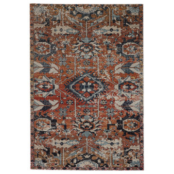 Ansilar Indoor and Outdoor Medallion Blue and Gray Area Rug, Orange and Blue, 2'