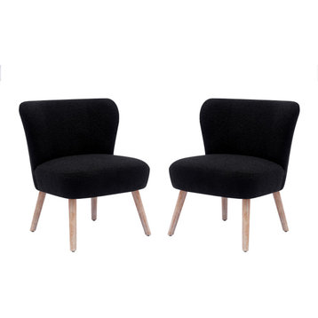Genevieve 25" Wide Upholstered Boucle Accent Chairs Set of 2, Black