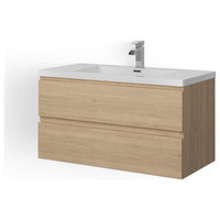 MOB Bath Vanity, White Oak, 42", Single Sink, Wall Mount