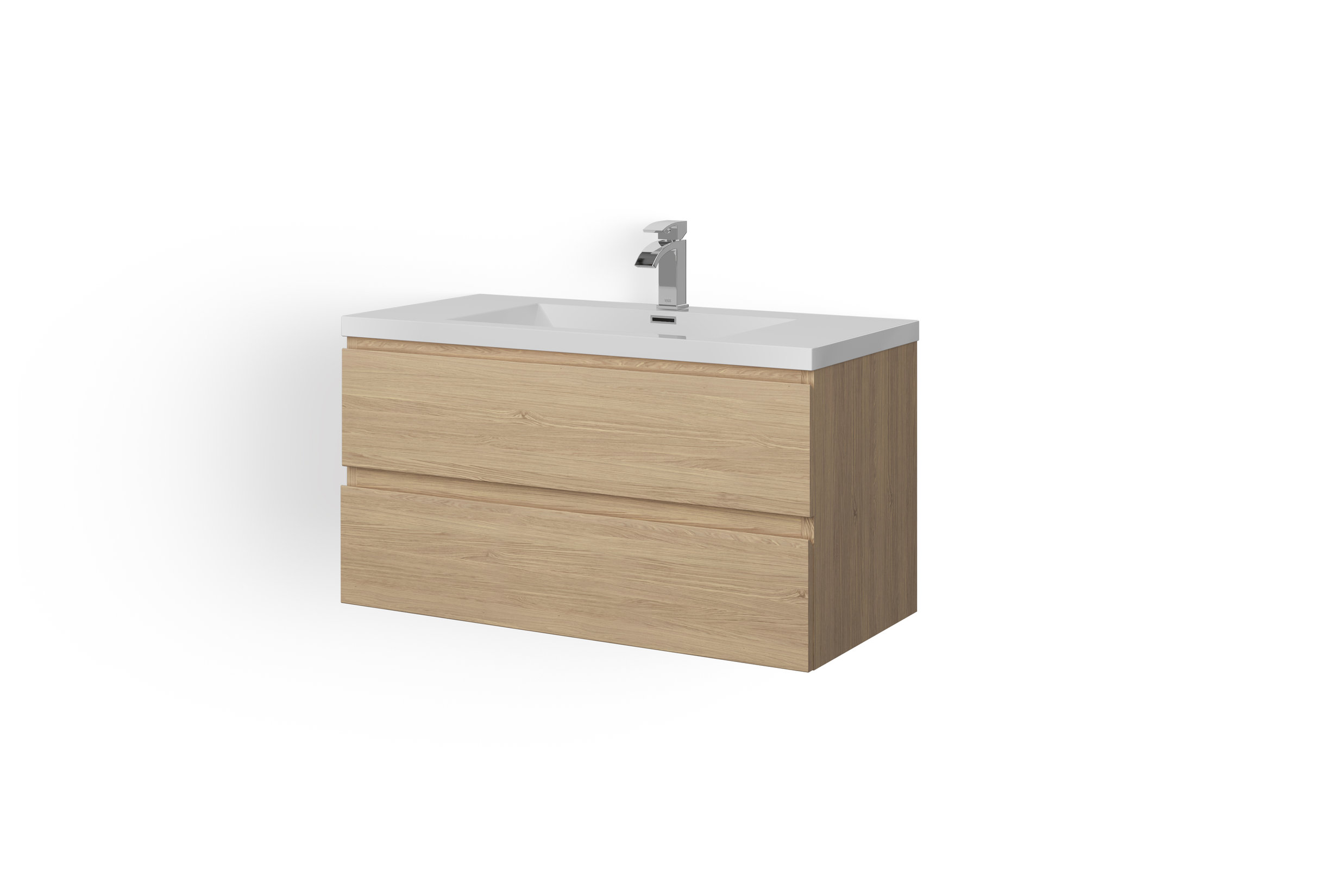 MOB Bath Vanity, White Oak, 42", Single Sink, Wall Mount