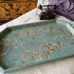 Hand-painted Wooden Accessory Tray in turquoise - Home Decor