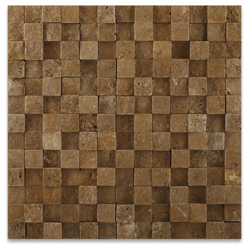 1 X 1 Noce Travertine HI-LOW Split-Faced Mosaic Tile