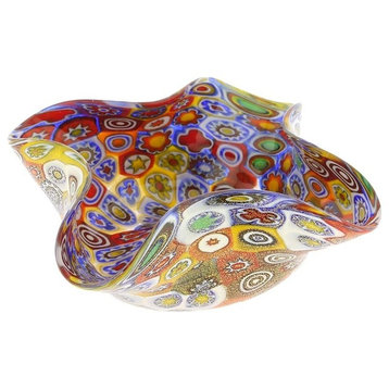 GlassOfVenice Murano Glass Golden Quilt Millefiori Decorative Bowl