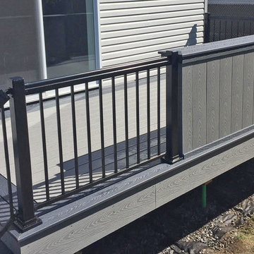 Trex Select Pebble Grey and Winchester Grey Deck with Black Aluminium Railings