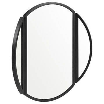 Metal Round Wall Mirror with Hinging Sides - Black