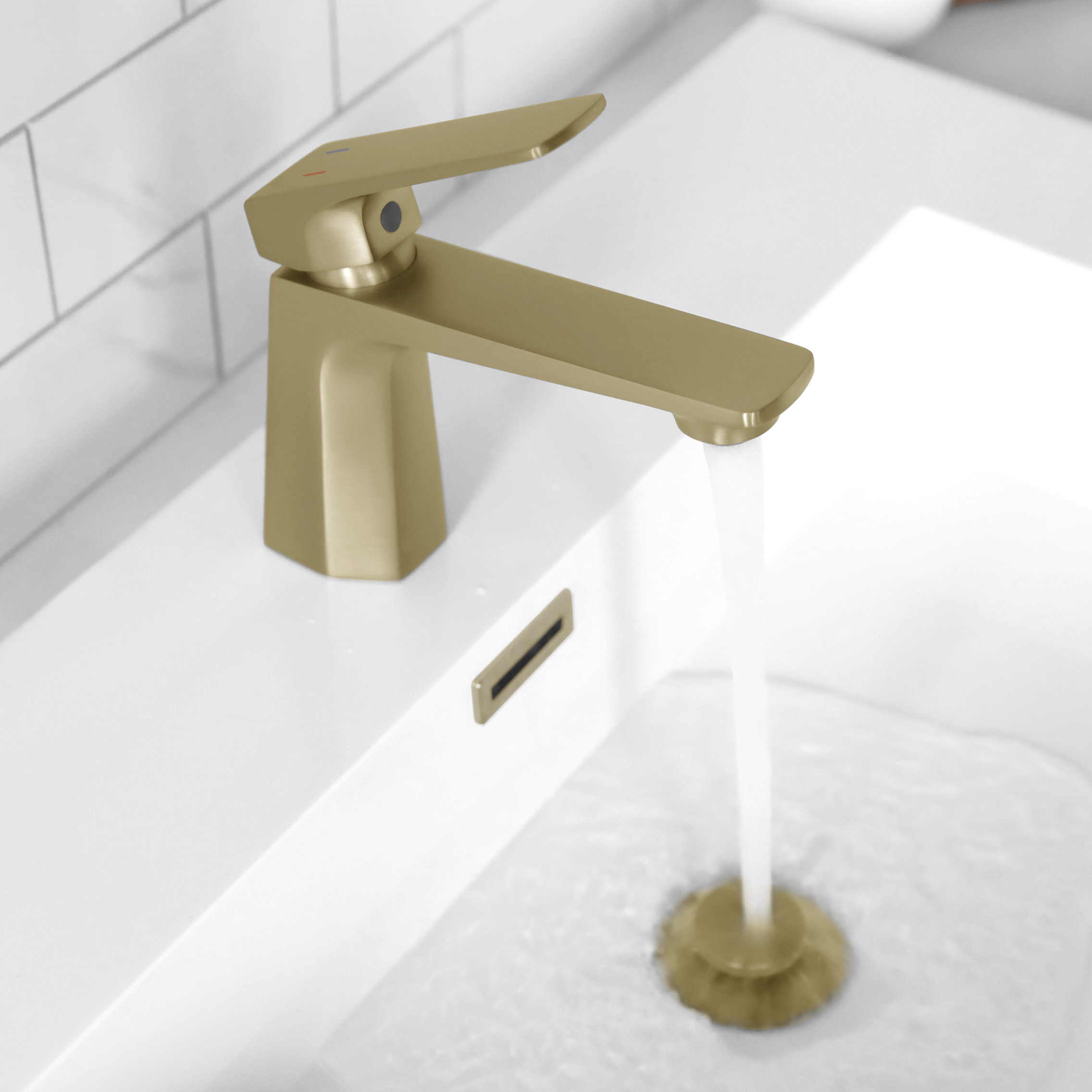 STYLISH Single Handle Brushed Gold Vessel Bathroom Faucet with Pop Up Drain