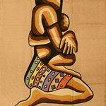 Kashmir Designs - Tribal Girl 3ft x 5ft  Tan Aztec Handmade  Wall Hanging Tapestry Rug Carpet Wool - This modern accent wall art / tapestry / rug is hand embroidered by the finest artisans and design inspired by the tribal aztec design. These wall art / tapestry / rugs can be used to decorate the walls of your homes or to spice up the decor.
