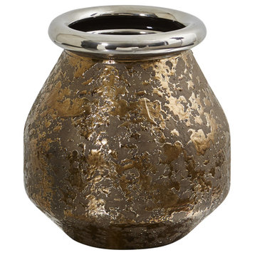 9.5" Textured Bronze Vase With Silver Rim