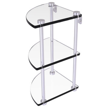 Three Tier Corner Glass Shelf, Satin Chrome