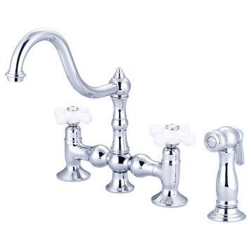 Bridge Style Kitchen Faucet With Side Spray To Match in Chrome Finish