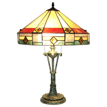 RIDLEY, Tiffany-style 2 Light Mission Table Lamp, 18" Shade