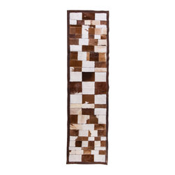Luxury Handmade Cowhide Patchwork Hallway Runner, Brown White, 7'11"x2'2" - Hall And Stair Runners