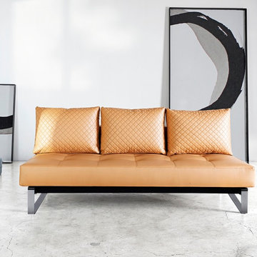 Innovation Supremax Q Deluxe Sofa Bed | Nubucko Dark Sahara | Chrome Legs