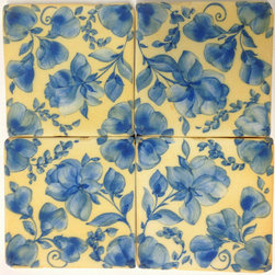 ENGLISH WALLPAPER roses cobalt on yellow - Products