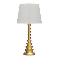 Worlds Away - Worlds Away Rory Tiered Metallic Table Lamp with Linen Shade - Table Lamps