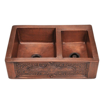 Offset Double Bowl Copper Apron Sink, Sink Only